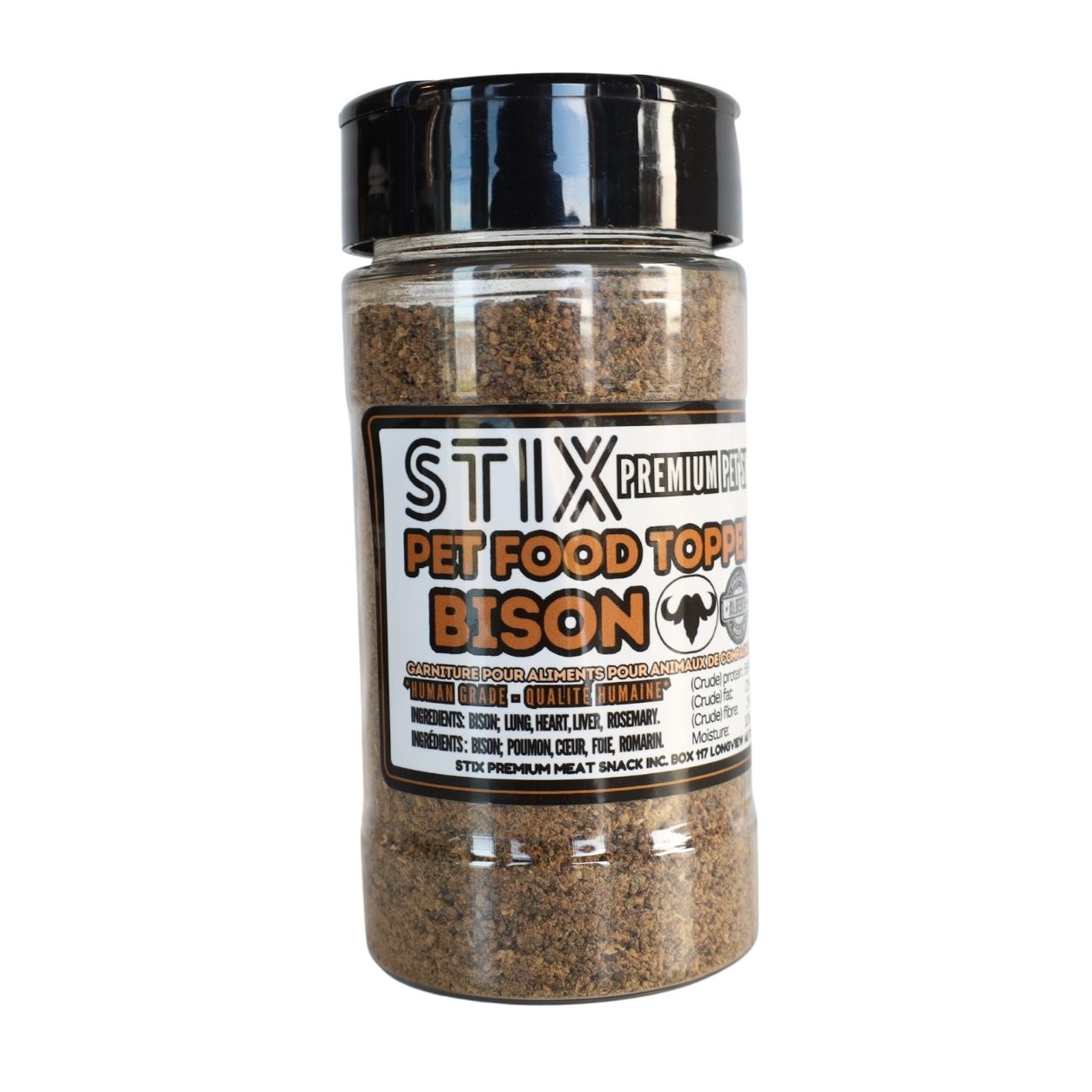 Shaker of STIX Premium Pet Food Toppers Bison
